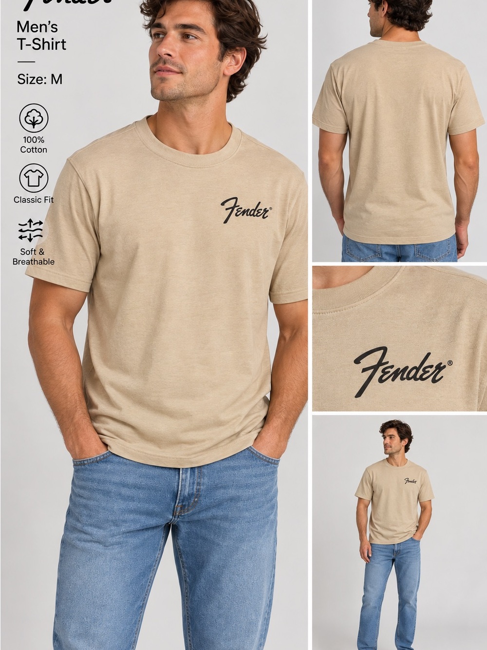 Goodfellow & Co Tan Fender Logo Short Sleeve Tee